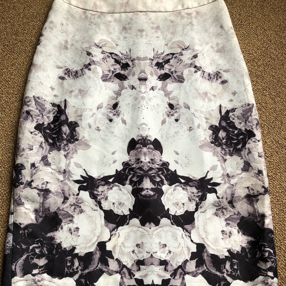 Black, grey and white pencil skirt.